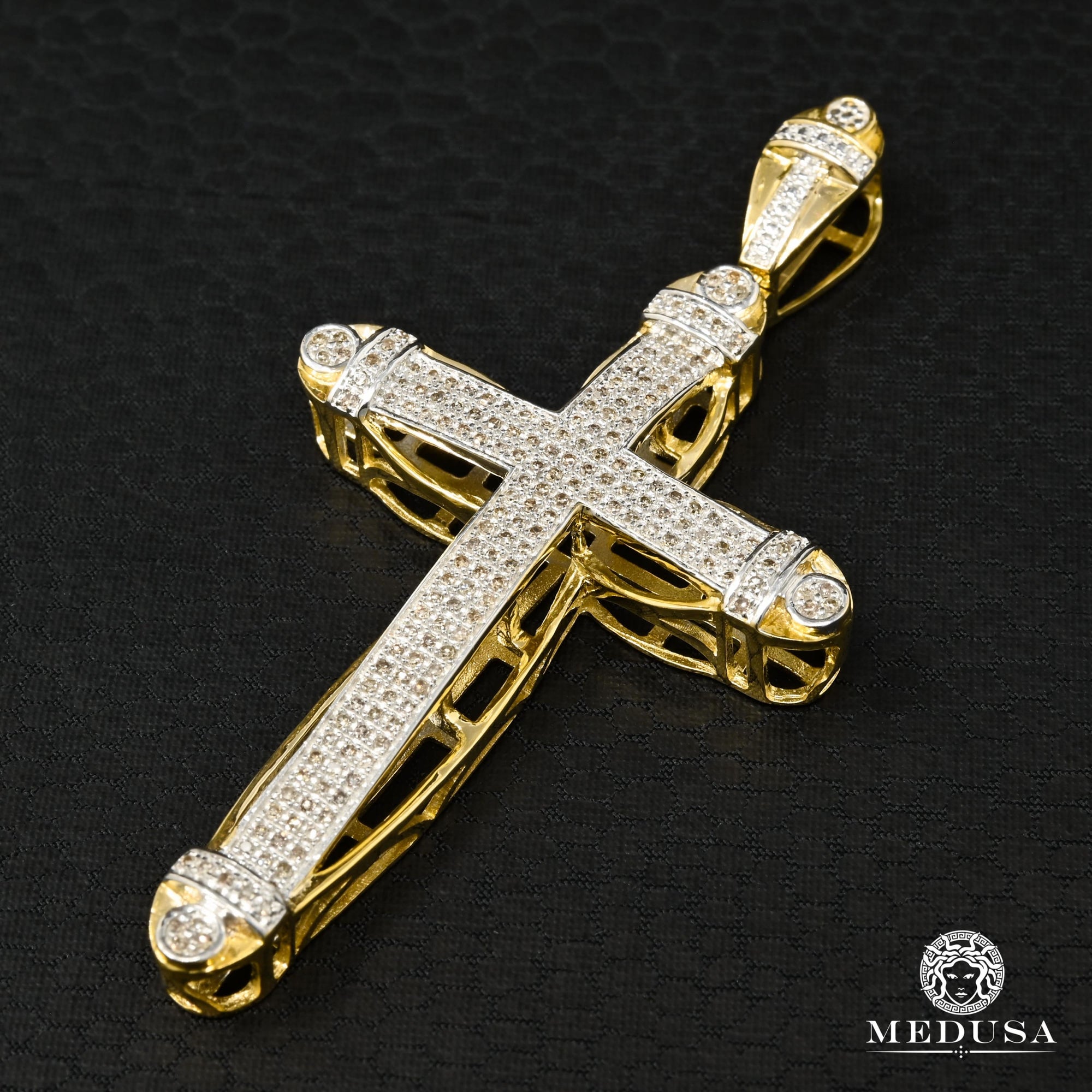 Pendentif à Diamants en Or 10K | Pendentif Croix Crystal D8 - Diamant Or 2 Tons