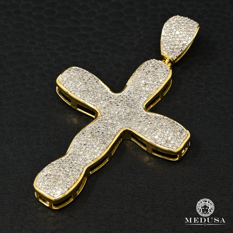 Pendentif à Diamants en Or 10K | Pendentif Croix Crystal D9 - Diamant Or 2 Tons