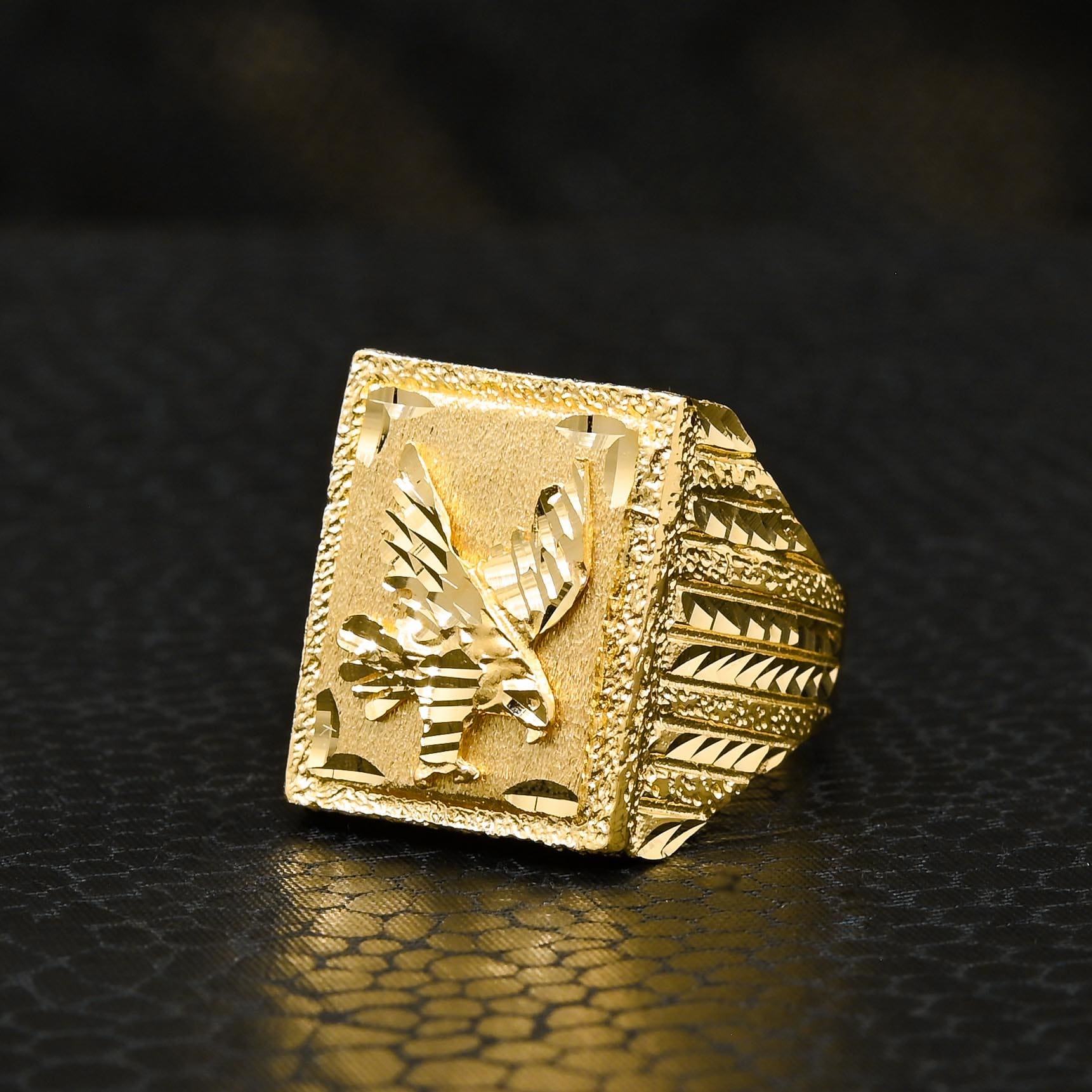 Bague en Or 10K | Bague Homme Eagle H4 Or Jaune