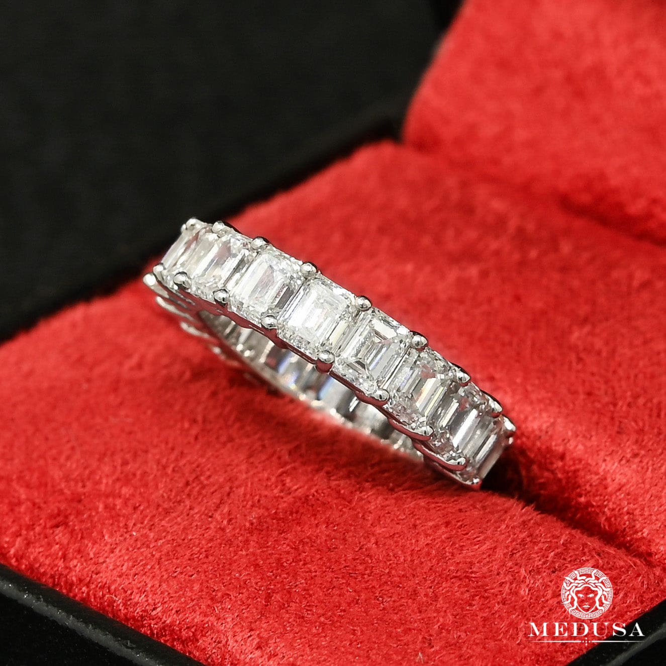 Bague à Diamants en Platine | Bague Fiançaille Eternity D1 - GIA Emerald Cut Platine