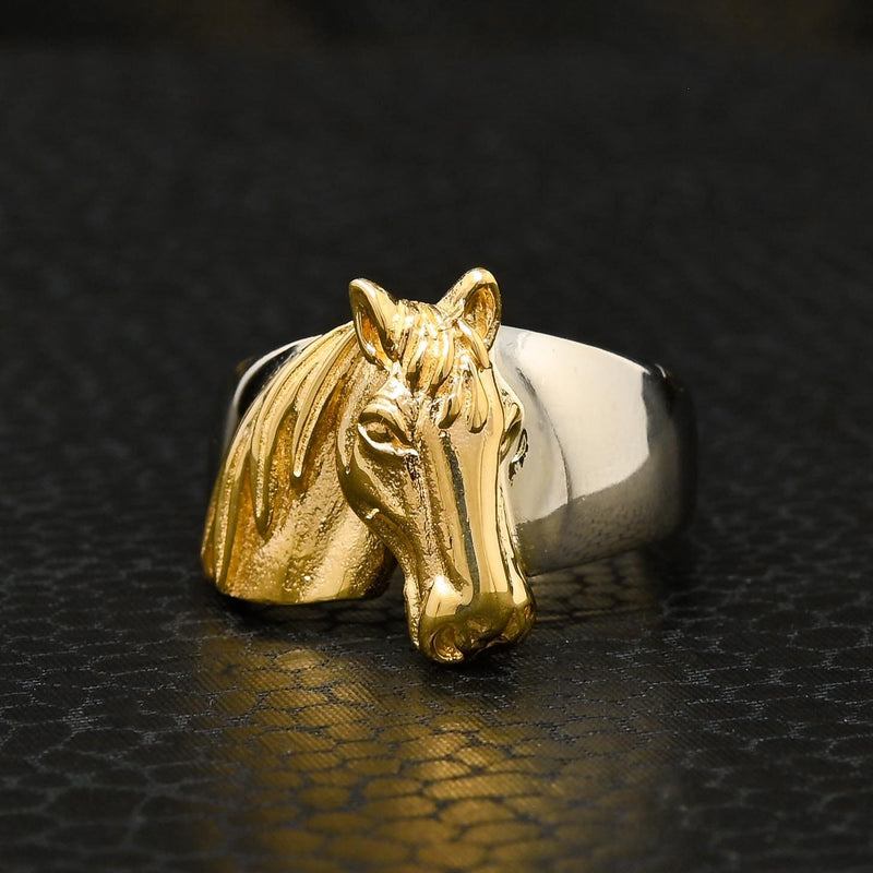 Bague en Or 10K | Bague Homme Horse H5 Or 2 Tons