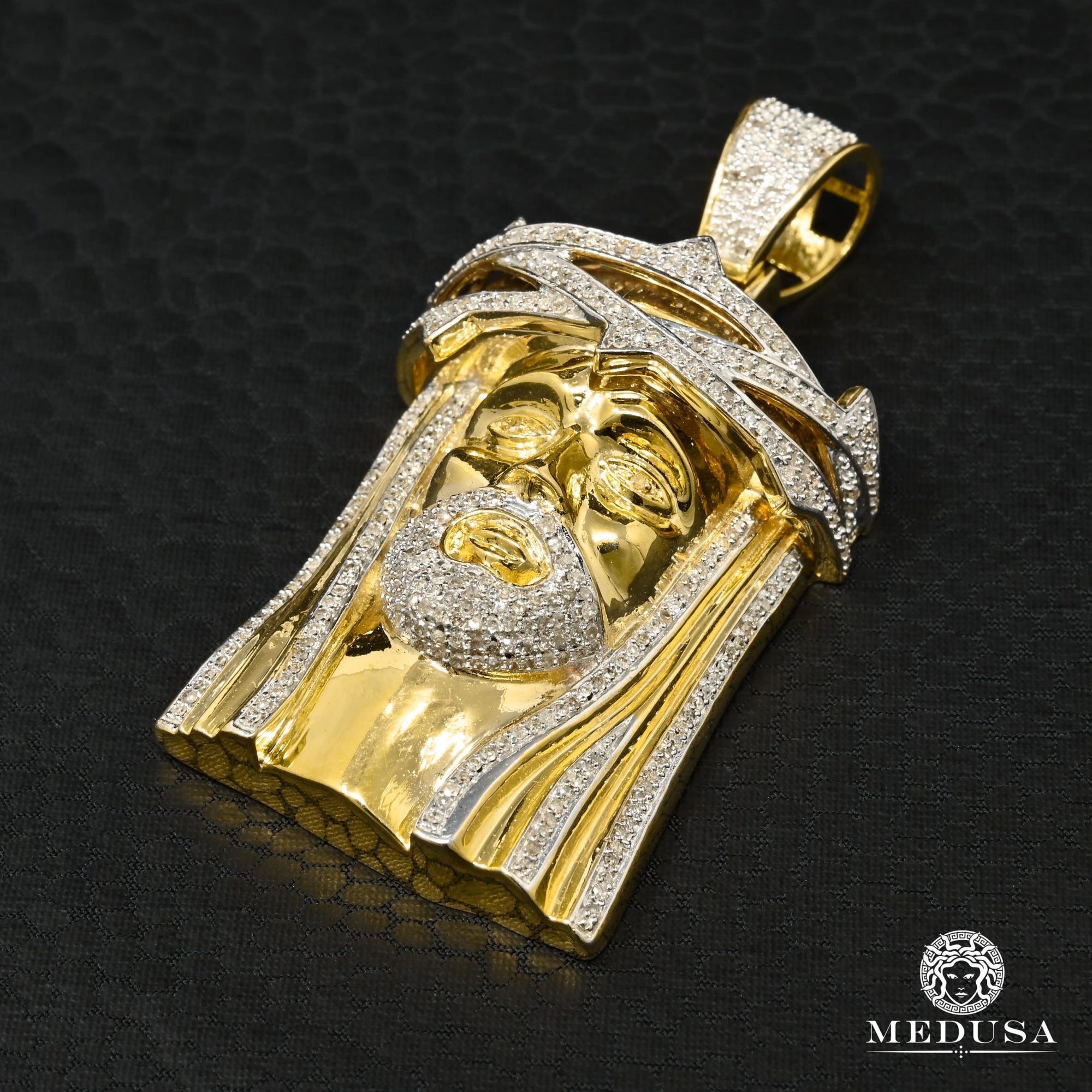 Pendentif à Diamants en Or 10K | Pendentif Divers Jesus D6 - Diamant Or 2 Tons