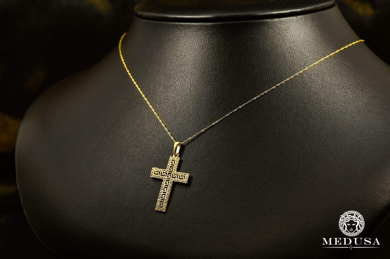 Collier en Or 10K | Collier Femme Mini-Chaîne avec Pendentif Croix 18’’ / Or Jaune