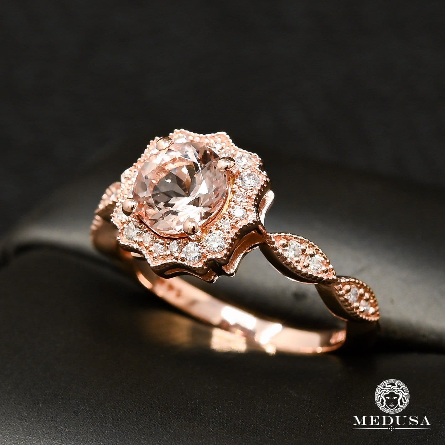 Bague à Diamants en Or 14K | Bague Femme Morganite D4 - Diamant Or Rose