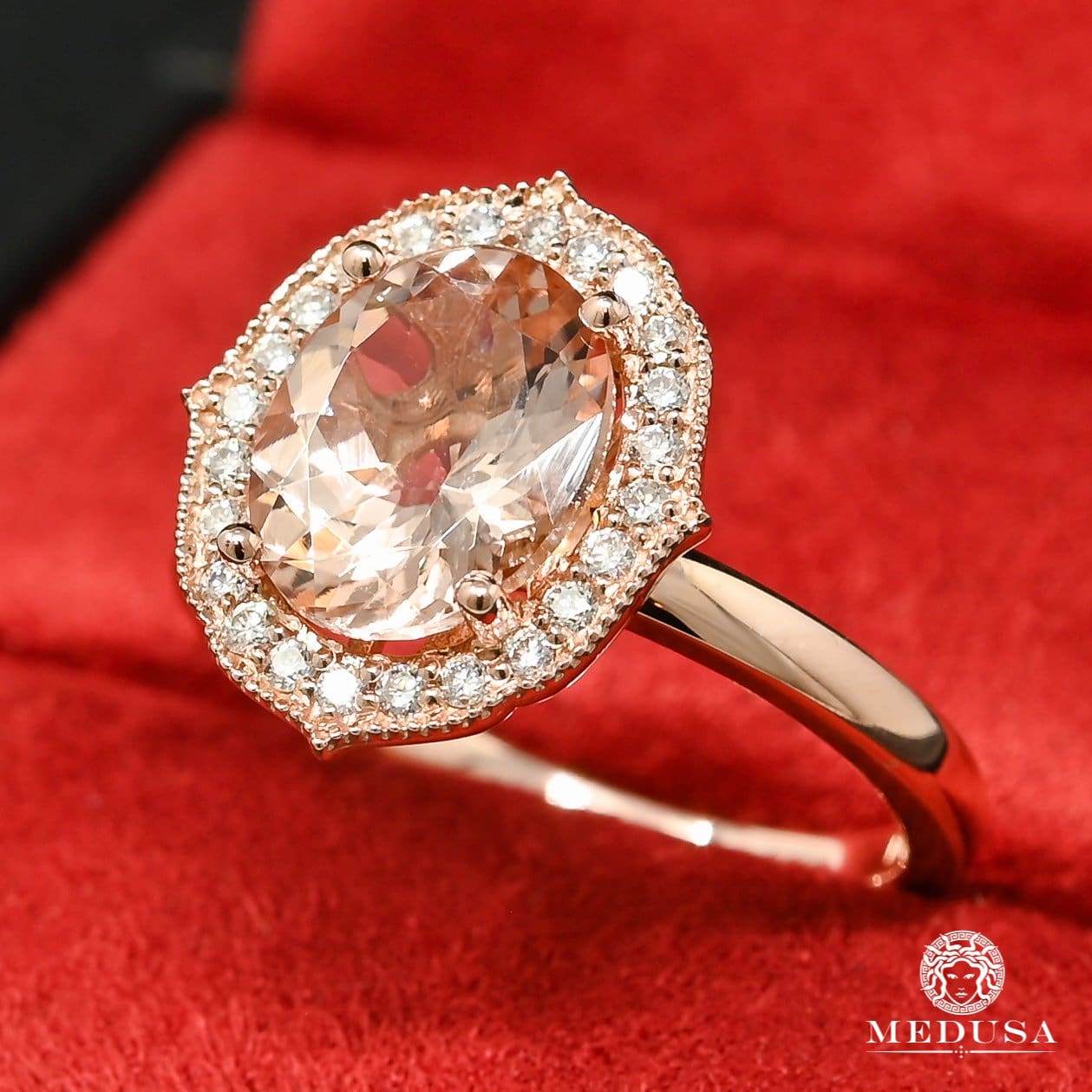 Bague à Diamants en Or 14K | Bague Femme Morganite D9 - Diamant Or Rose