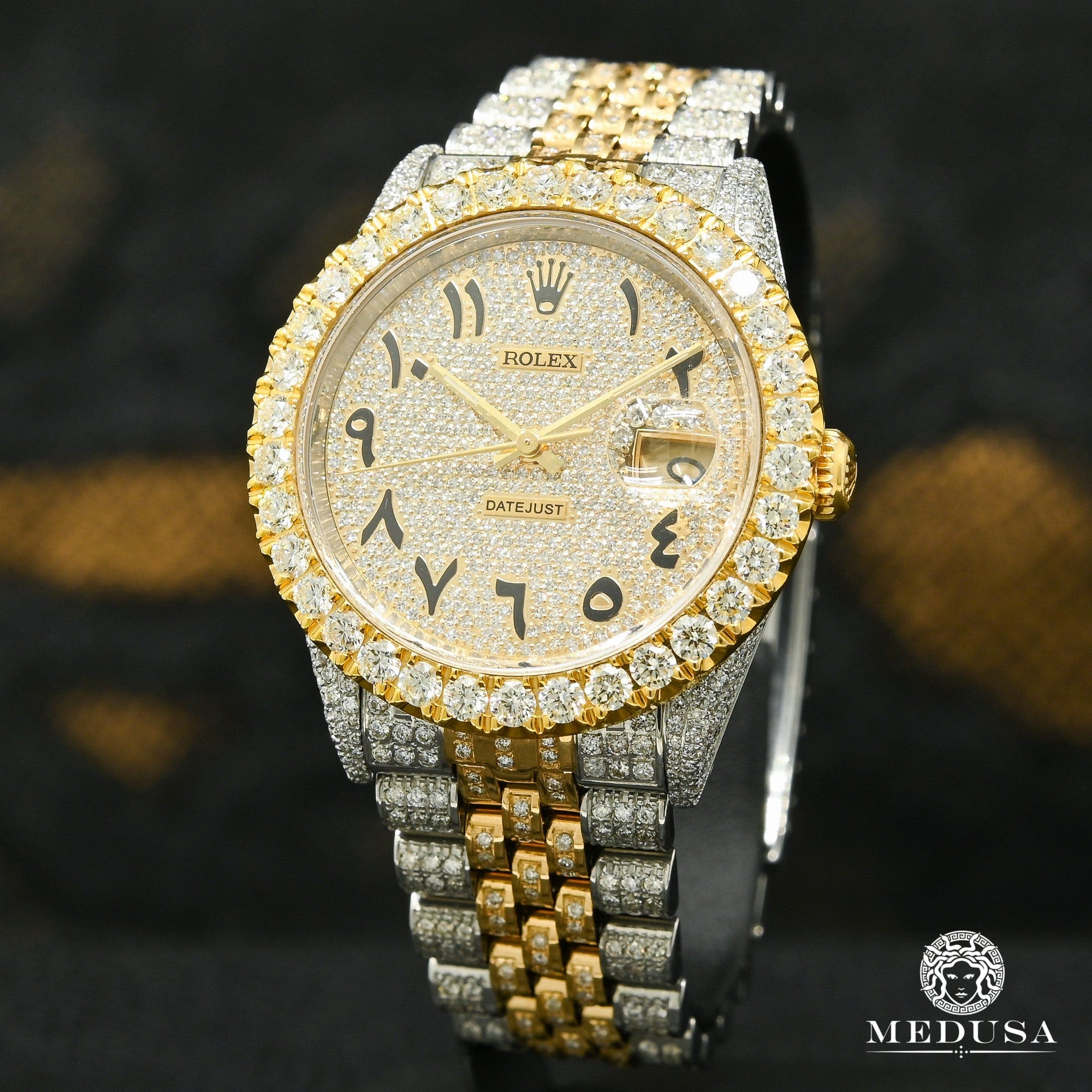 Montre Rolex | Montre Homme Rolex Datejust 36mm - Full Iced Arabic Two-Tone Or 2 Tons