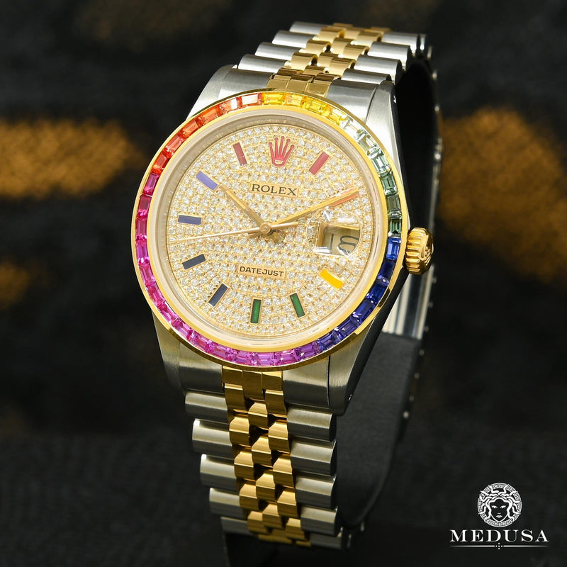 Montre Rolex | Montre Homme Rolex Datejust 36mm - Iced Rainbow Or 2 Tons