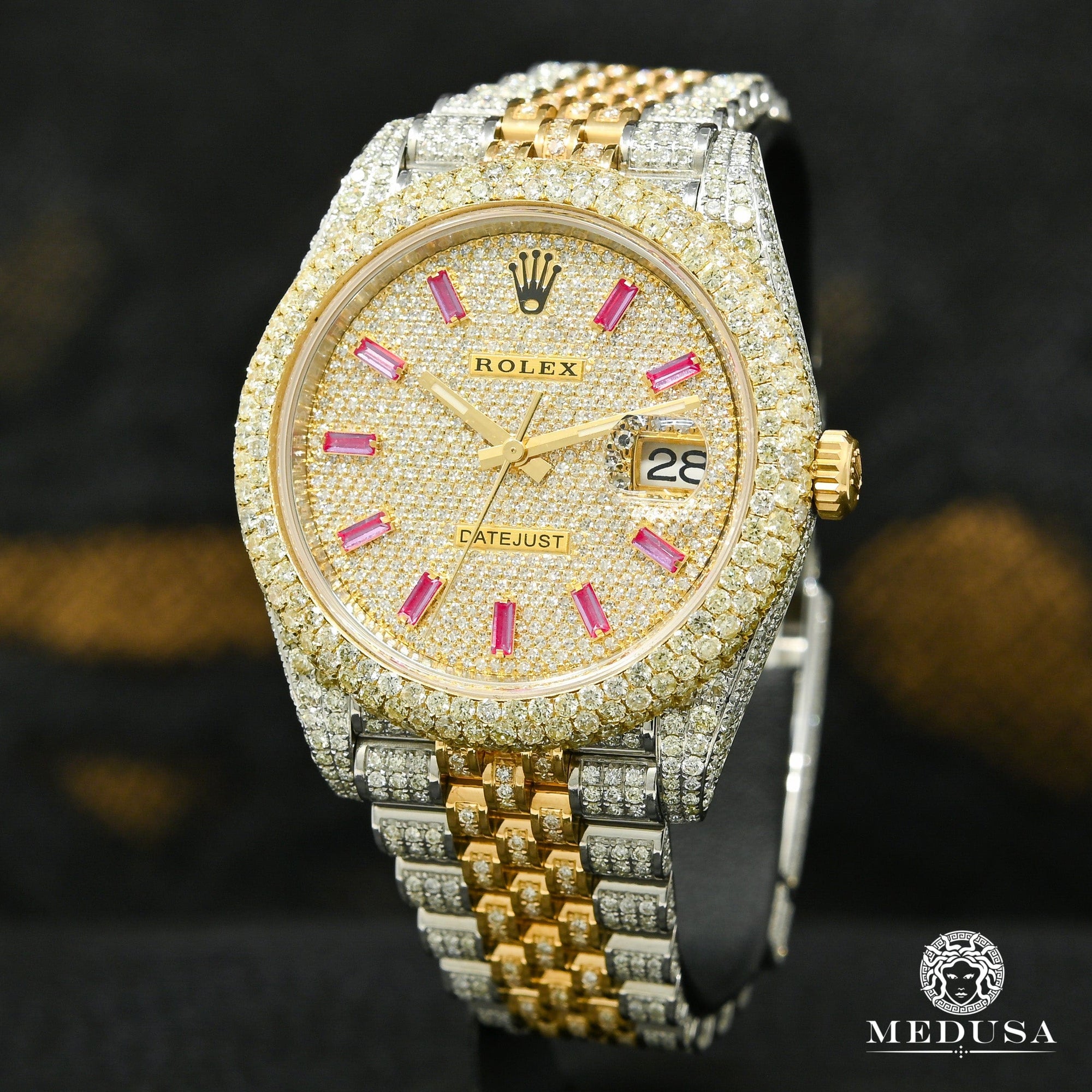 Montre Rolex | Montre Homme Rolex Datejust 41mm - 2 Tones Full Honeycomb Ruby Baguette Or 2 Tons