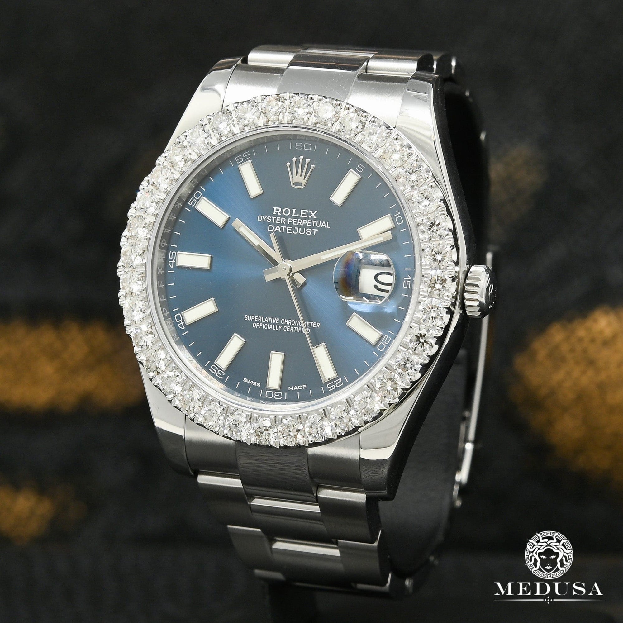 Montre Rolex | Montre Homme Rolex Datejust 41mm - Blue Stick Iced Stainless