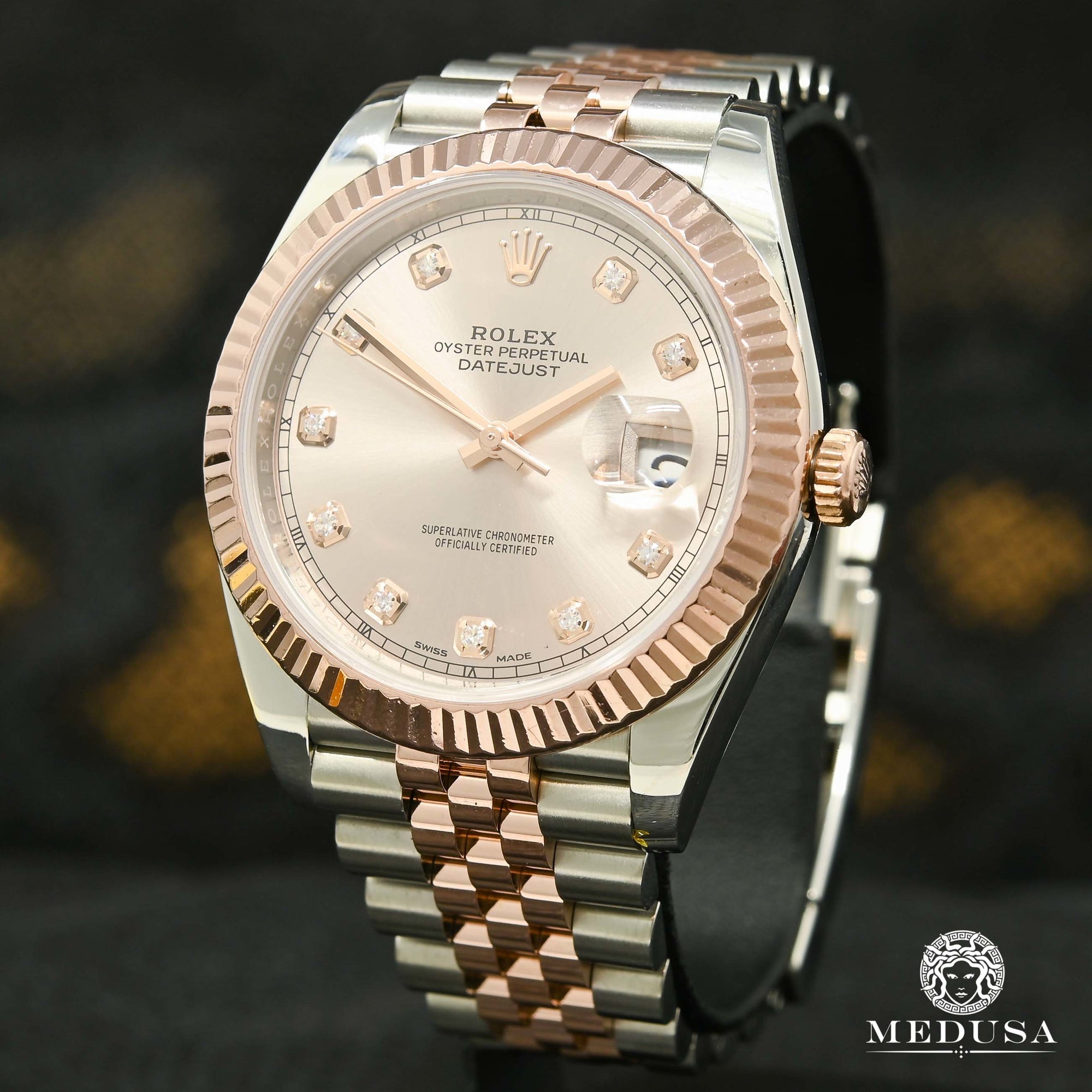 Montre Rolex | Montre Homme Rolex Datejust 41mm - Everose Sundust Factory Diamond Or Rose 2 Tons