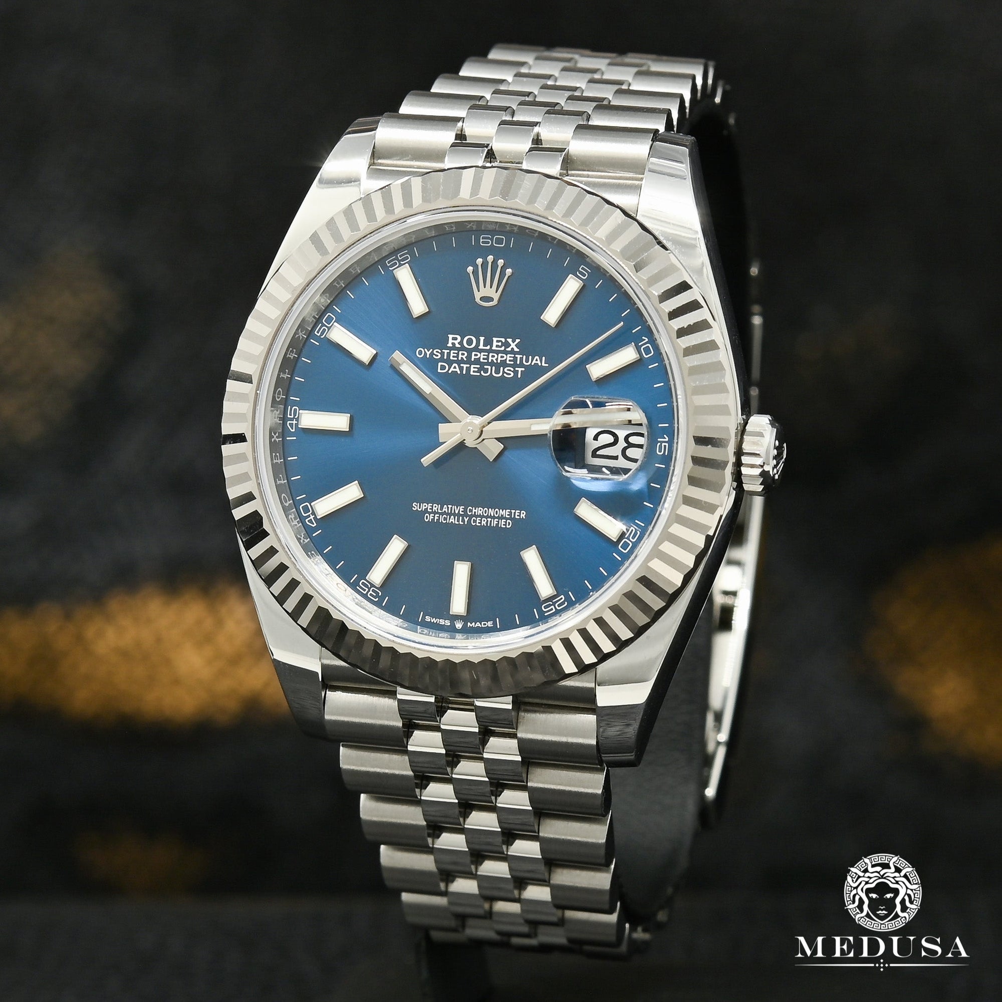 Montre Rolex | Montre Homme Rolex Datejust 41mm - Jubilee Fluted Blue Stick Or Blanc