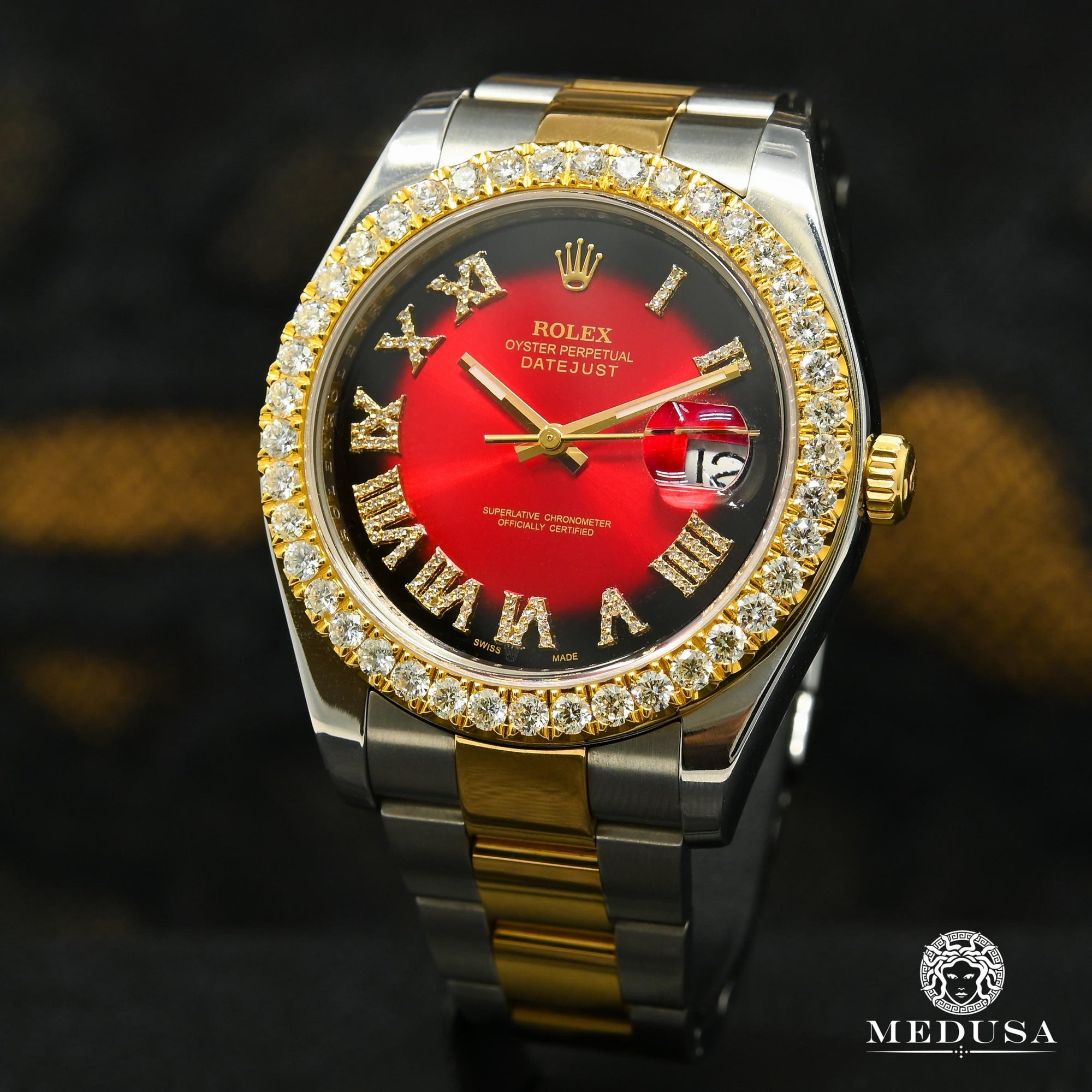 Montre Rolex | Montre Homme Rolex Datejust 41mm - Oyster Romain Rouge Or 2 Tons