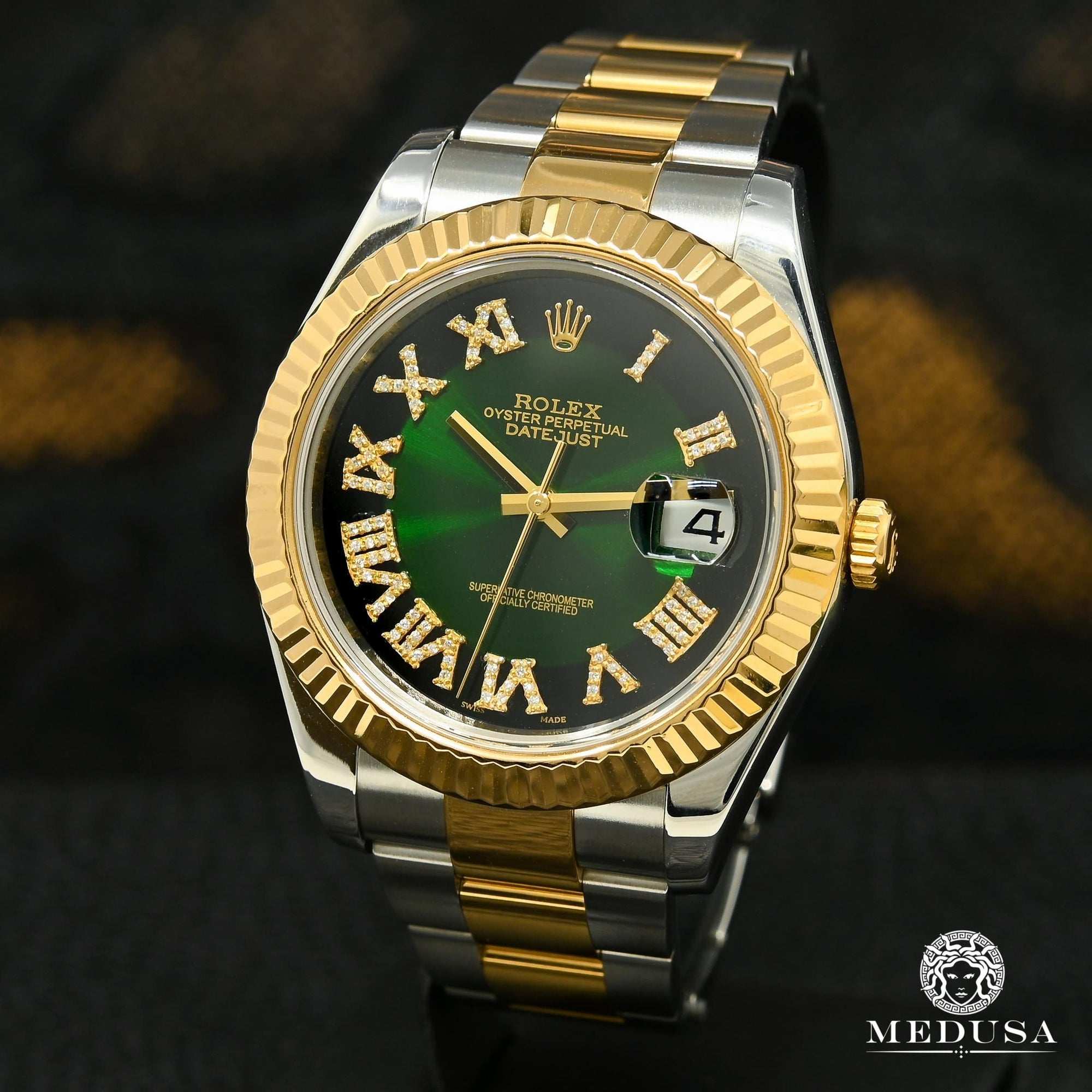 Montre Rolex | Montre Homme Rolex Datejust 41mm - Oyster Romain Vert Or 2 Tons