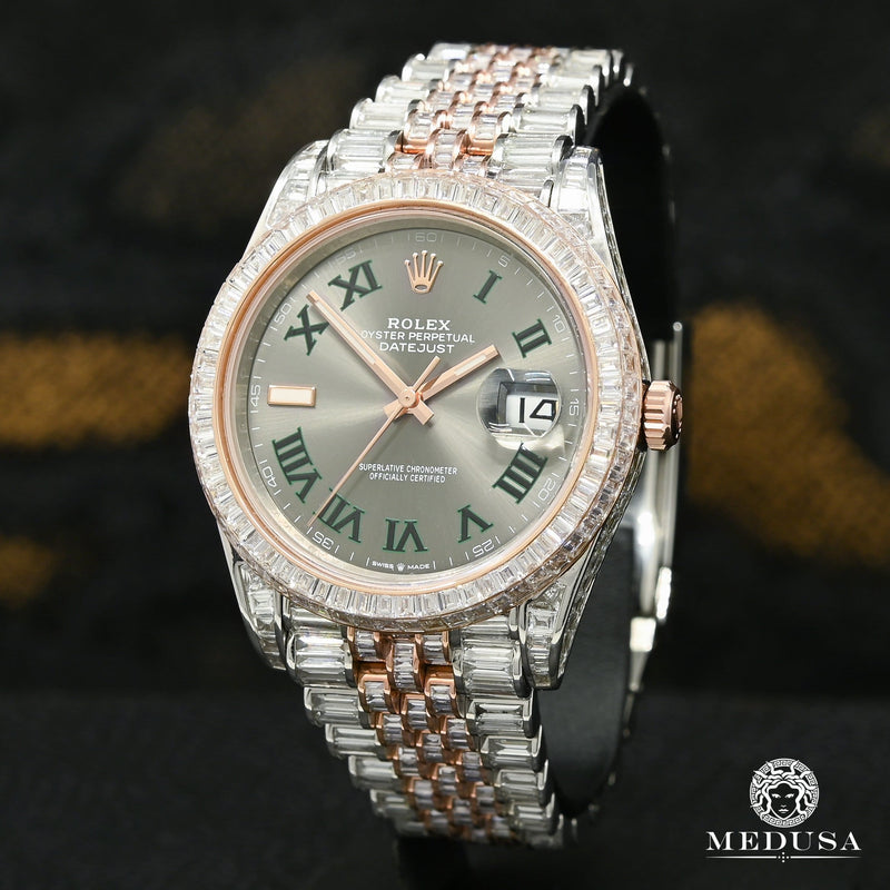 Montre Rolex | Montre Homme Rolex Datejust 41mm - Wimbledon Everose Emerald Cut Or Rose 2 Tons