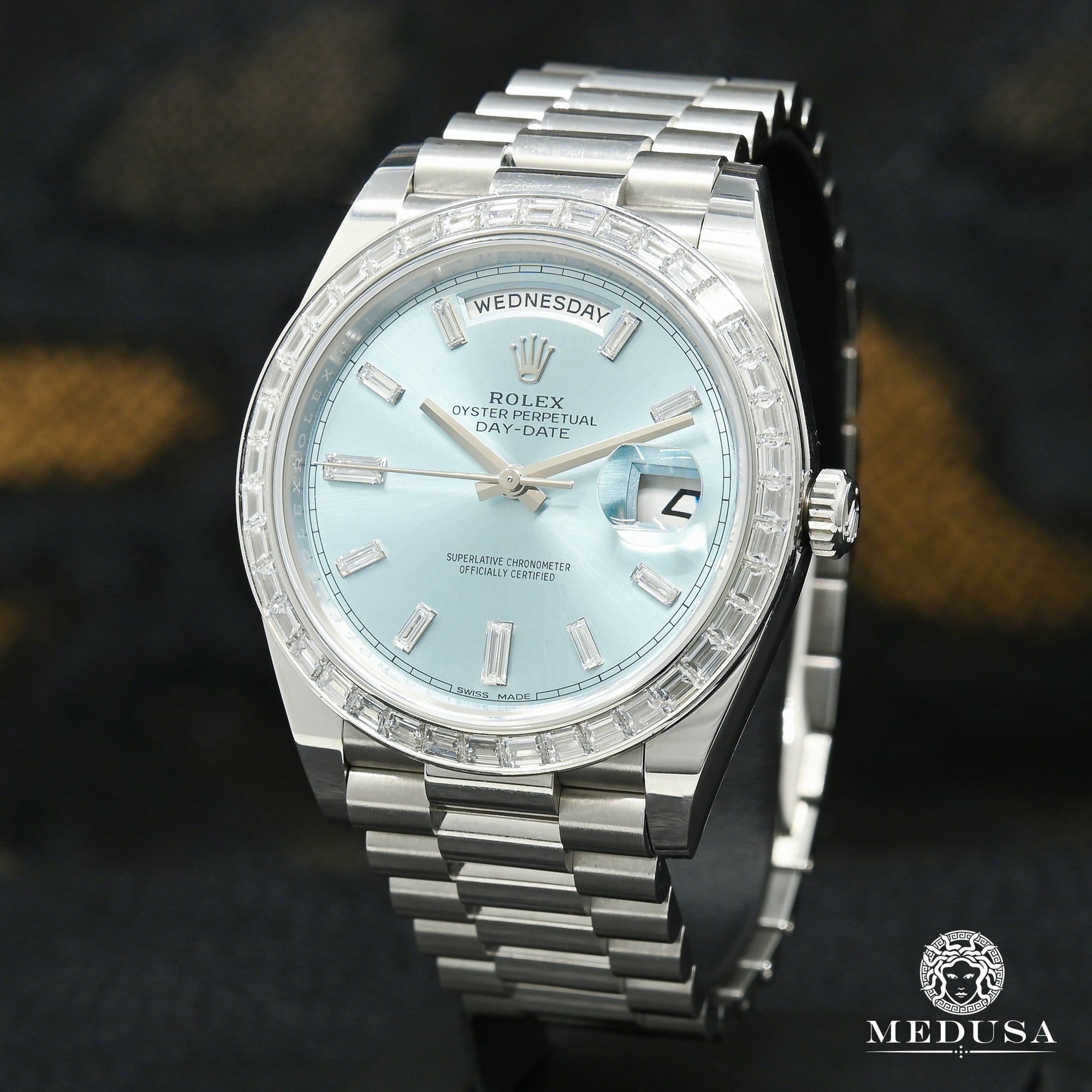 Montre Rolex | Montre Homme Rolex President Day-Date 40mm - Platinum Blue Baguette Index Platine