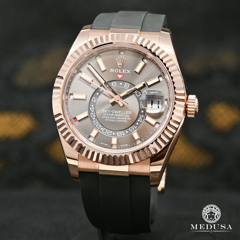 Montre Rolex | Montre Homme Rolex Sky-Dweller 42mm - Everose OysterFlex Rhodium Or Rose