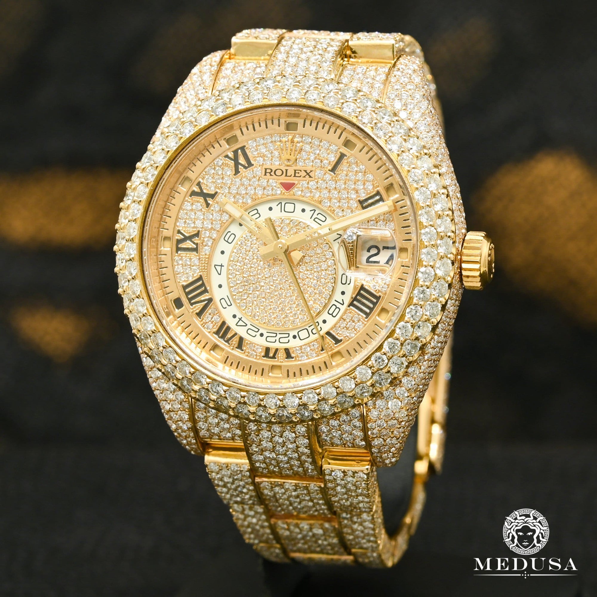 Montre Rolex | Montre Homme Rolex Sky-Dweller 42mm - Full Honeycomb Iced Or Jaune