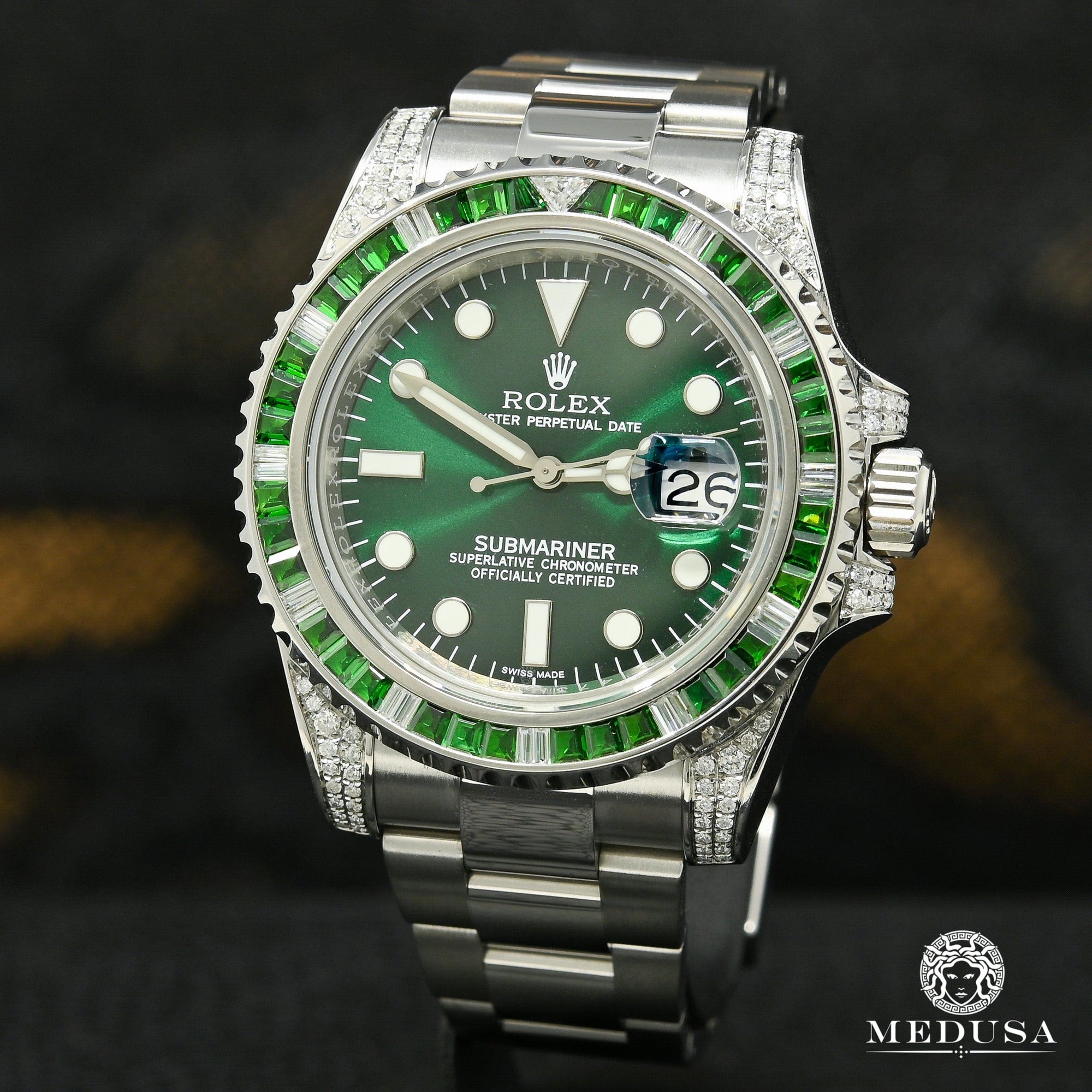 Montre Rolex | Montre Homme Rolex Submariner 40mm - Green Diamond & Emerald Stainless