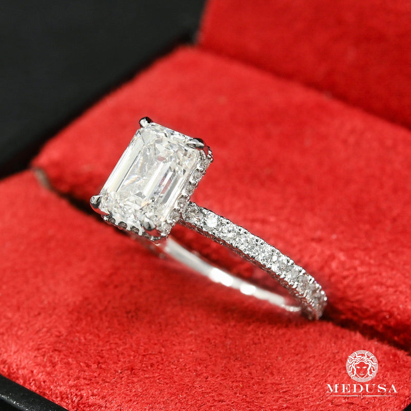 Bague à Diamants en Platine | Bague Fiançaille Solitaire D7 - 2.00CT Emerald Cut Platine