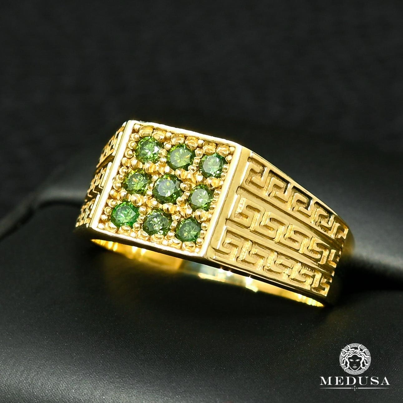 Bague à Diamants en Or 10K | Bague Homme Square D11 - Diamant Vert 10K / Or Jaune