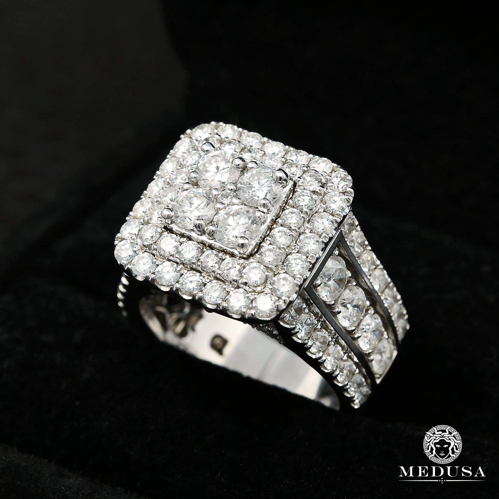 Bague à Diamants en Or 10K | Bague Homme Square D8 - Diamant 4.00CT / Or Blanc