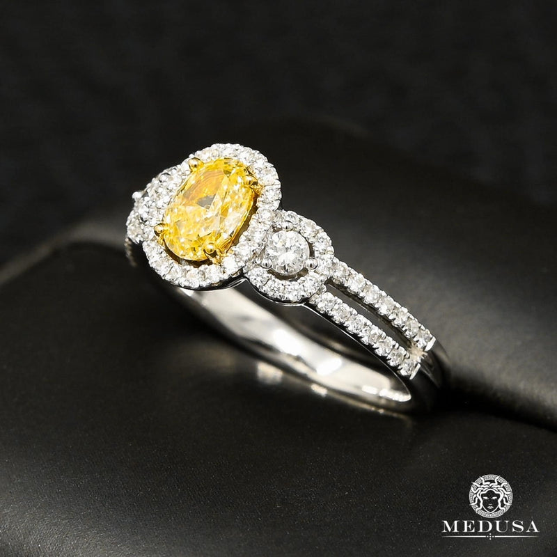 Bague à Diamants en Or 18K | Bague Fiançaille Trinity D11 - Bague Solitaire 67PT Yellow Canary Or Blanc