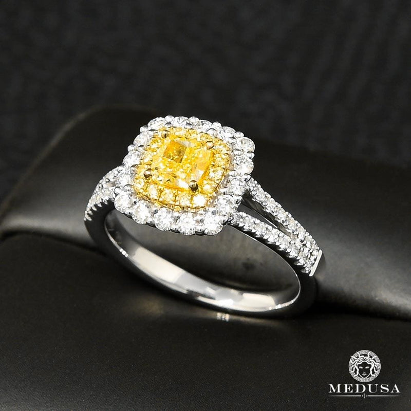 Bague à Diamants en Or 18K | Bague Fiançaille Trinity D12 - Bague Solitaire 62PT Yellow Canary Or Blanc